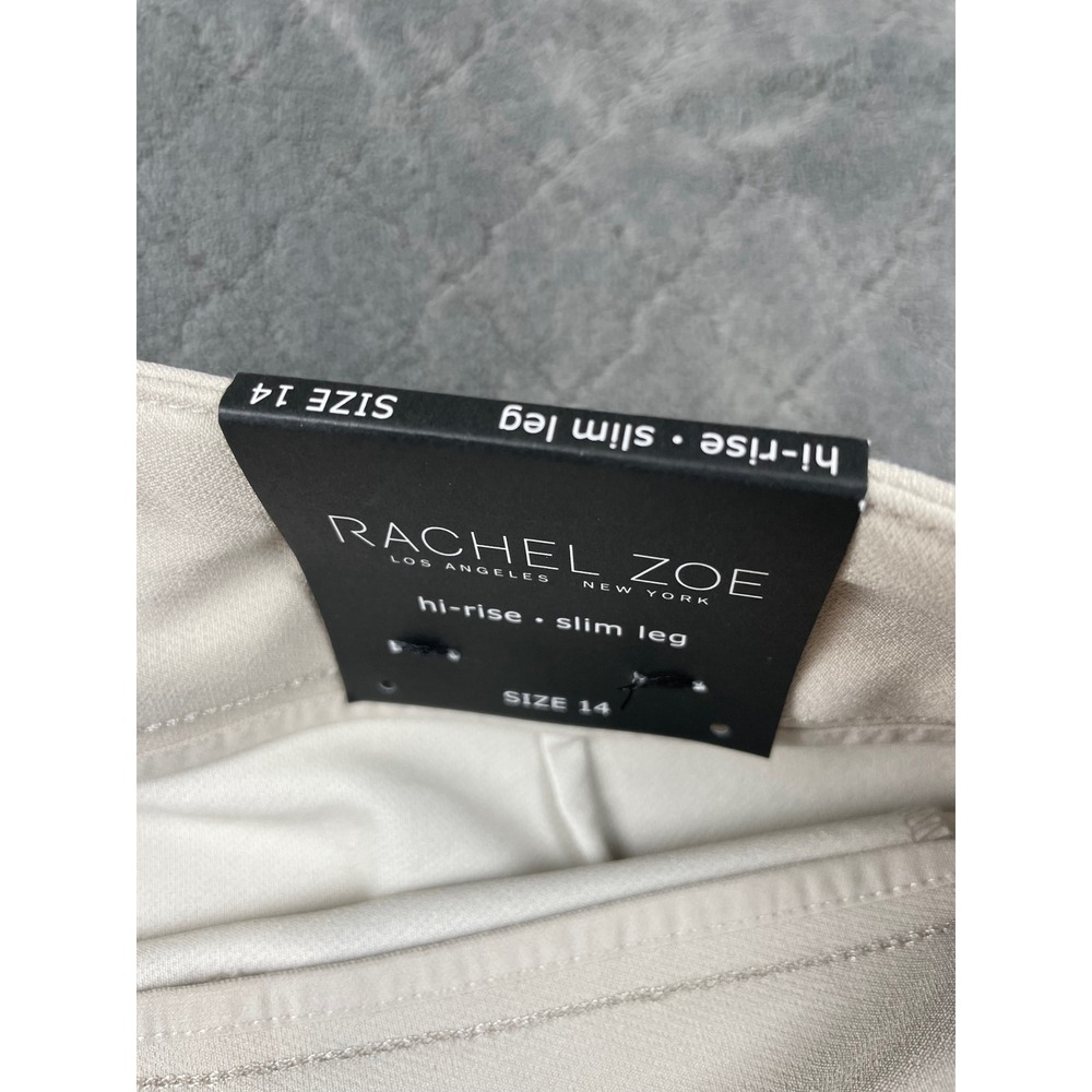 RACHEL ZOE Hi Rise Slim Leg Pants Beige Four Way Stretch Size 14 - Picture 6 of 11